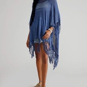 Free People Blue Crochet Fringe Beach Cover-Up